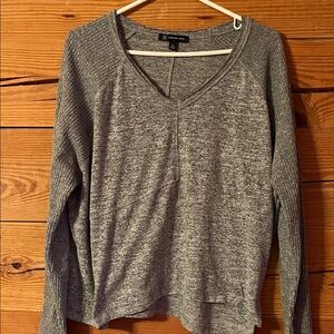 INC International Concepts Heather Gray V-Neck Long Sleeve Top